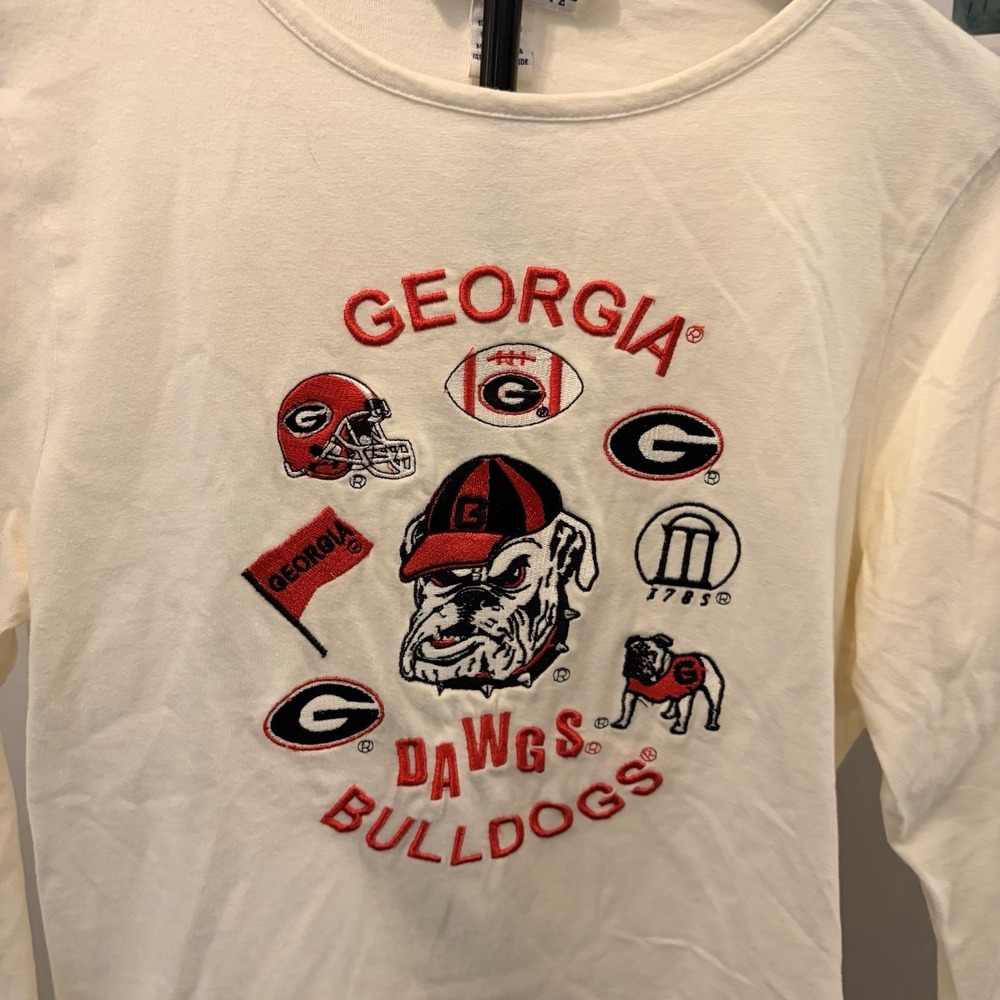 VTG 80s Belle Pointe Georgia Bulldogs Embroidered 3/4 Sleeve Shirt Women Sm EVC - Picture 2 of 11